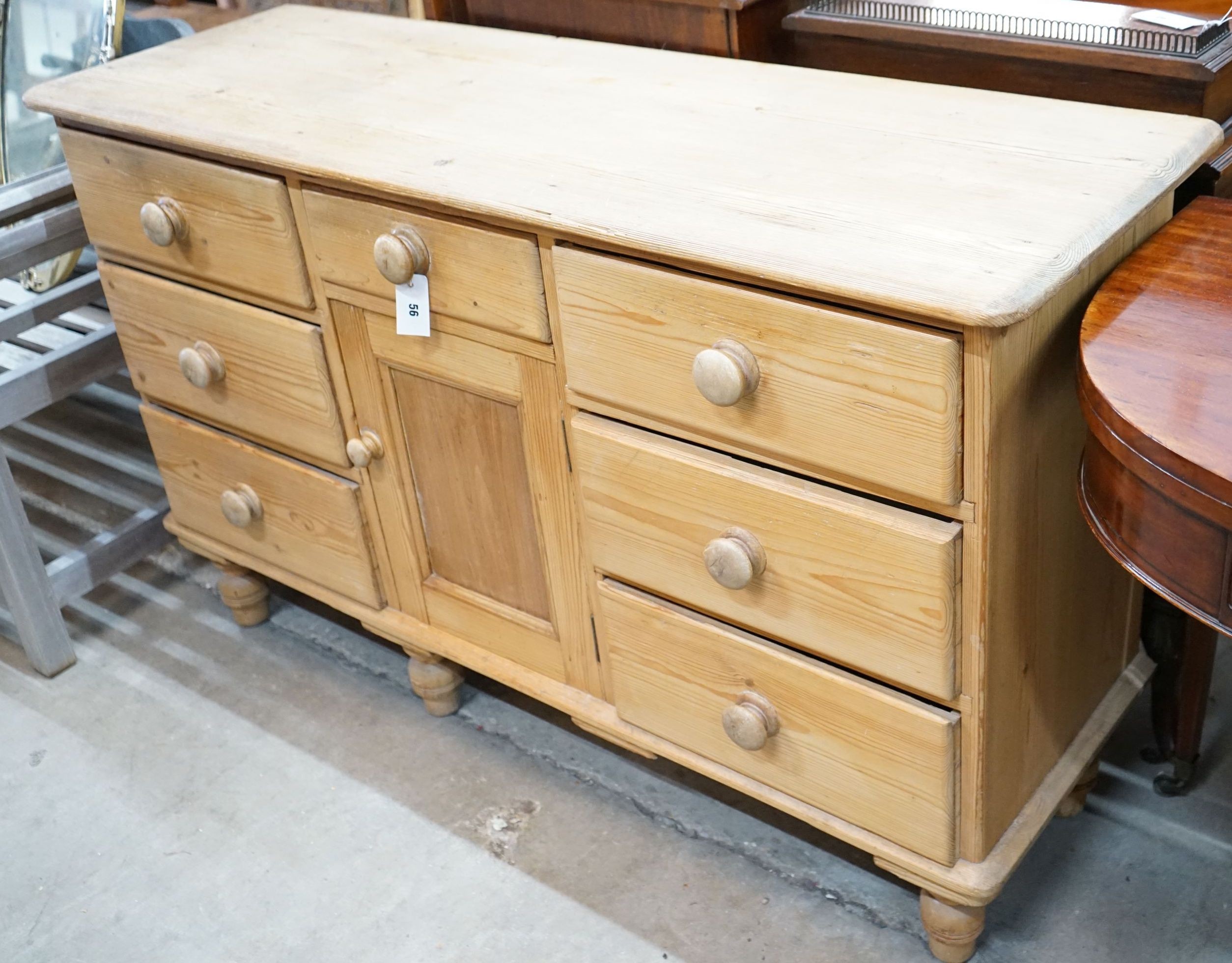 A late Victorian pine low dresser, length 136cm, depth 44cm, height 83cm